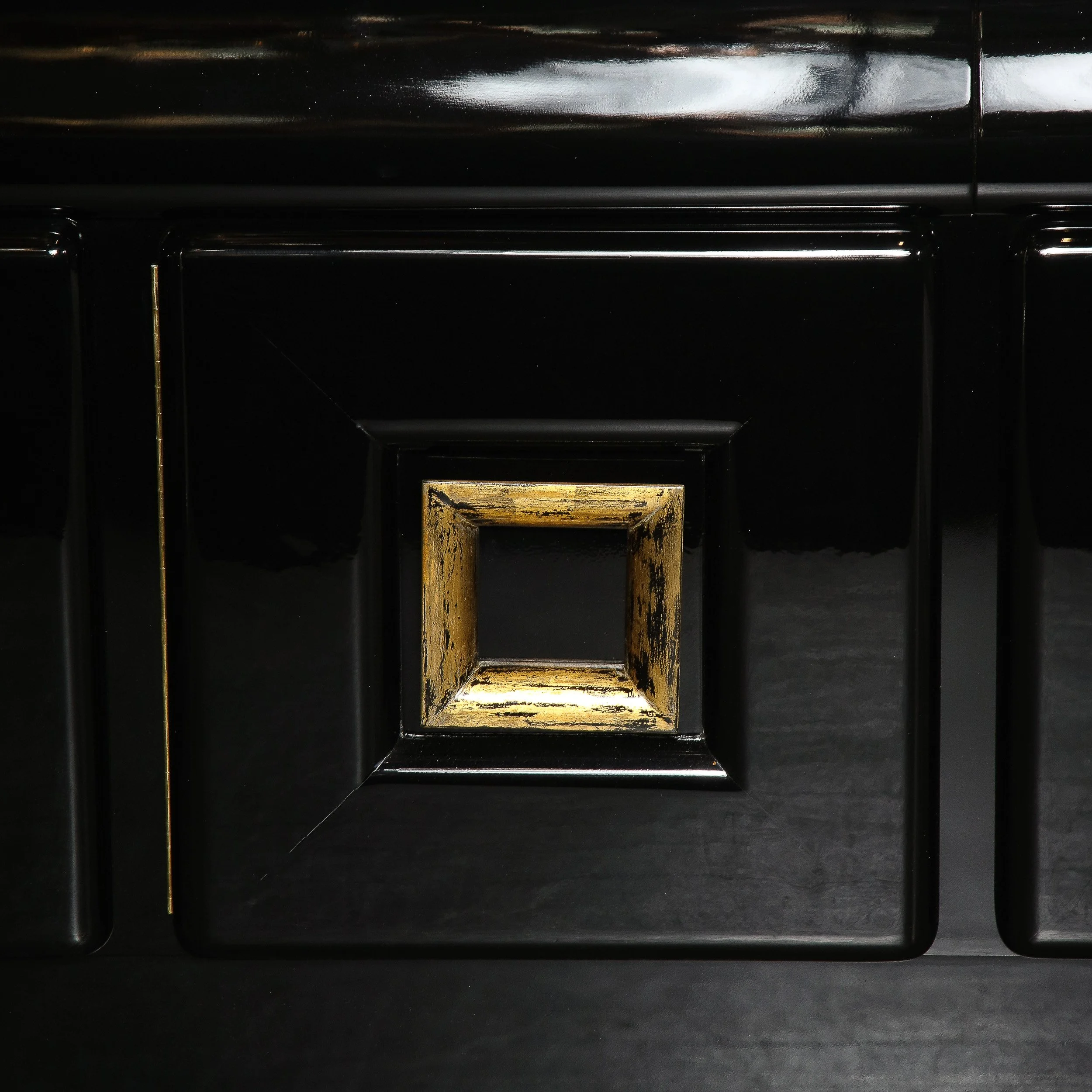 Signed James Mont Sideboard in Black Lacquer with Gilded Wood